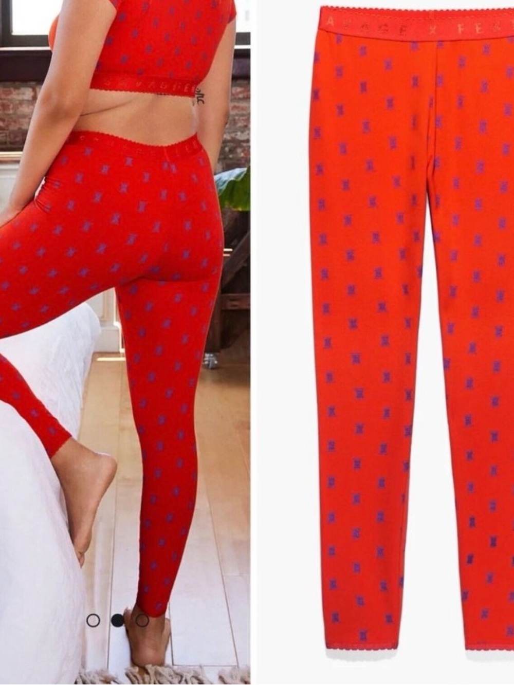 Savage X Fenty Cotton Jersey Pant | Orange with Blue Micro Print